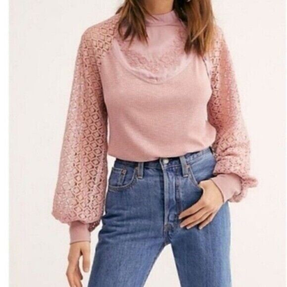 Free People Sweetest Thing Thermal Embroidered Top Women's Size Medium - Picture 1 of 12